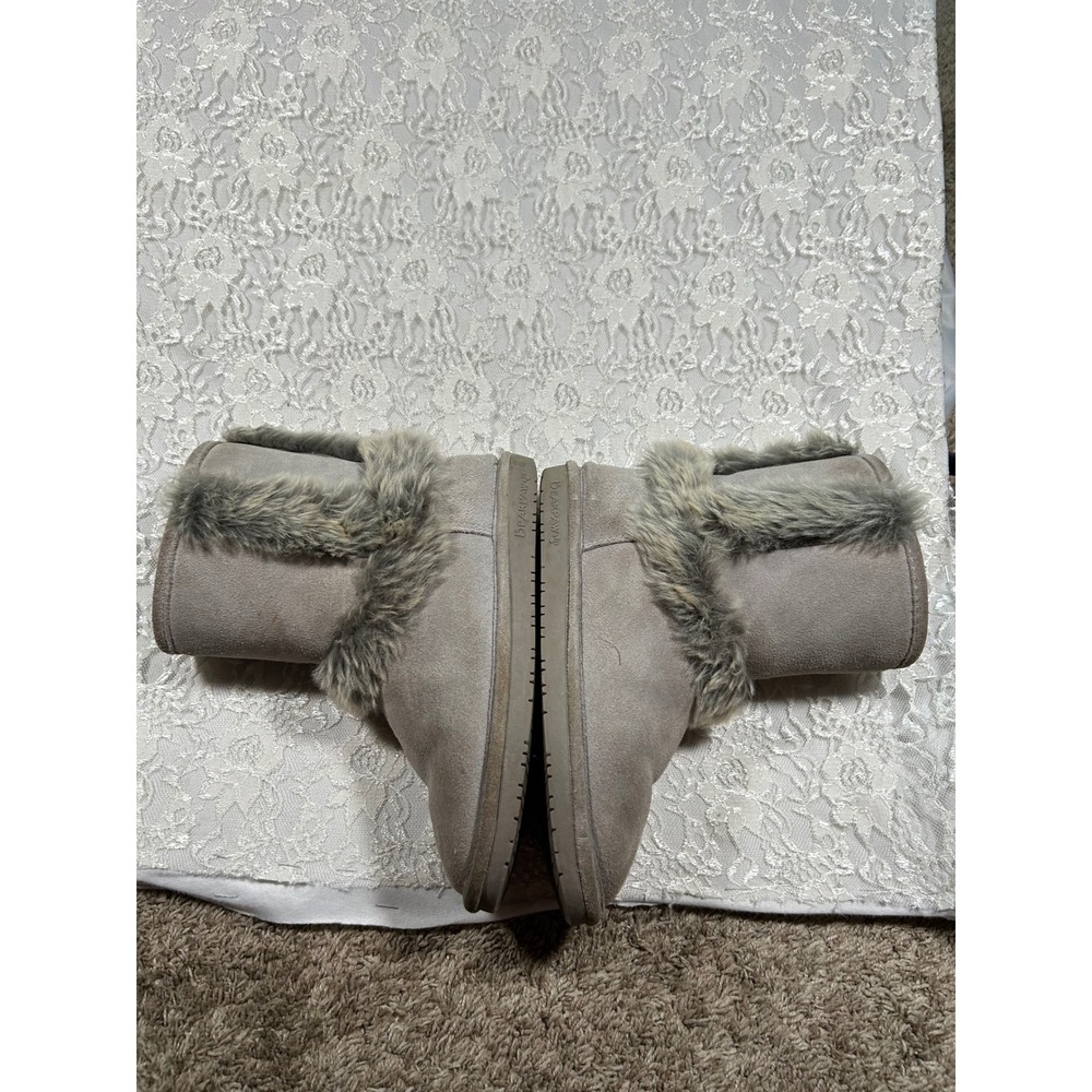 Bearpaw 8 Grey Suede Faux Fur Trim Boots Fall Apres Ski Y2K McBling Cabin 2000s - Picture 9 of 9